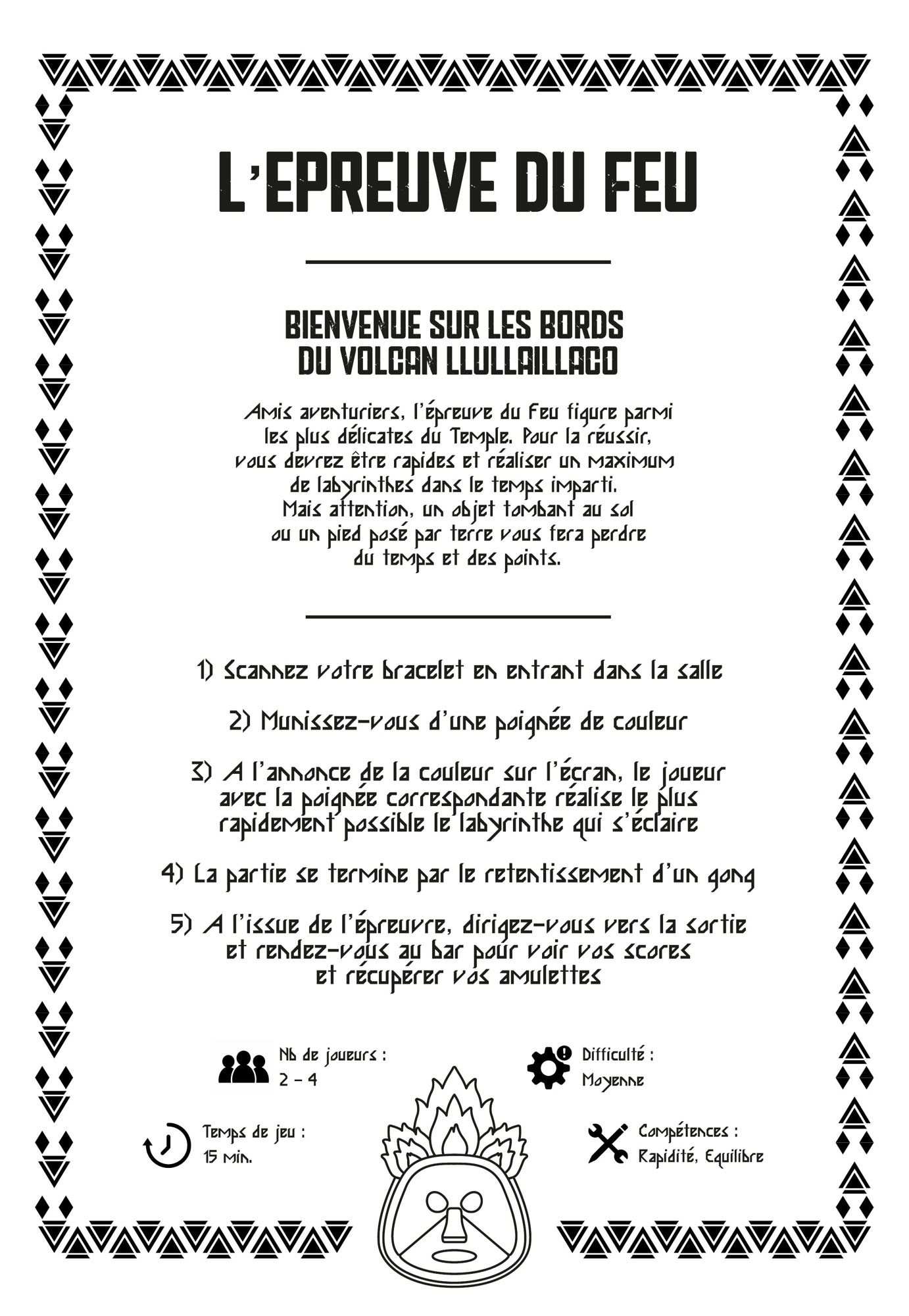 Panneau de règles de l'épreuve du Feu, dessiné pour être gravé sur bois