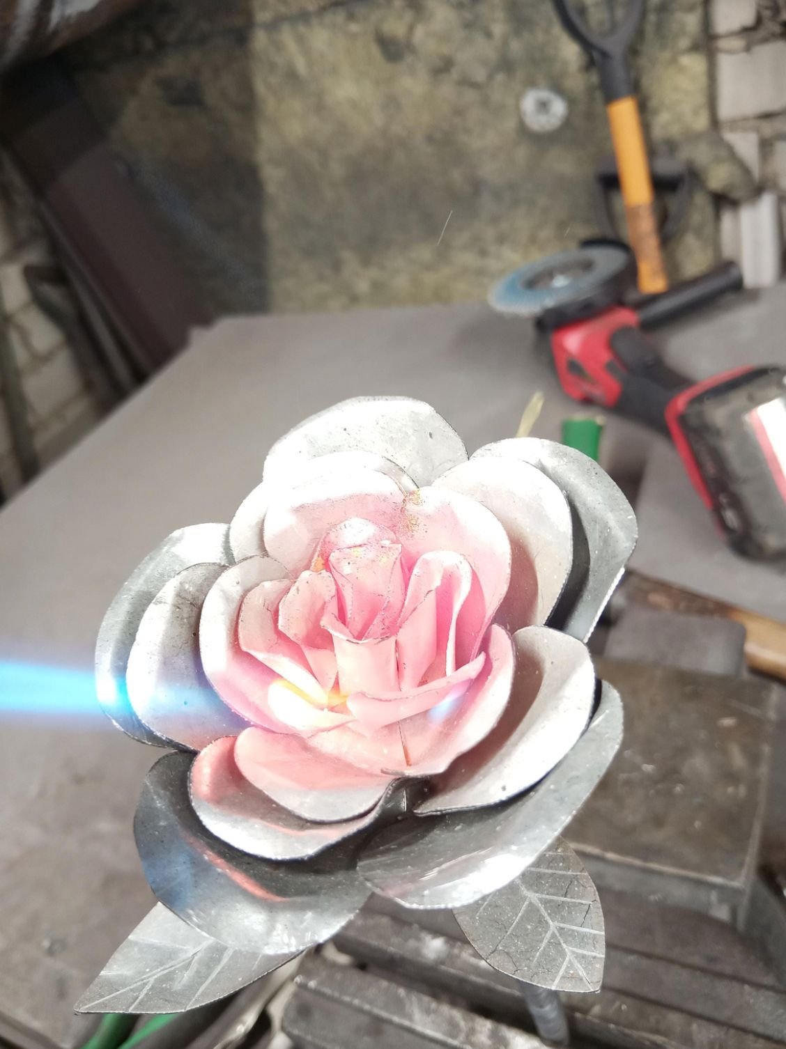 The giant rose under construction