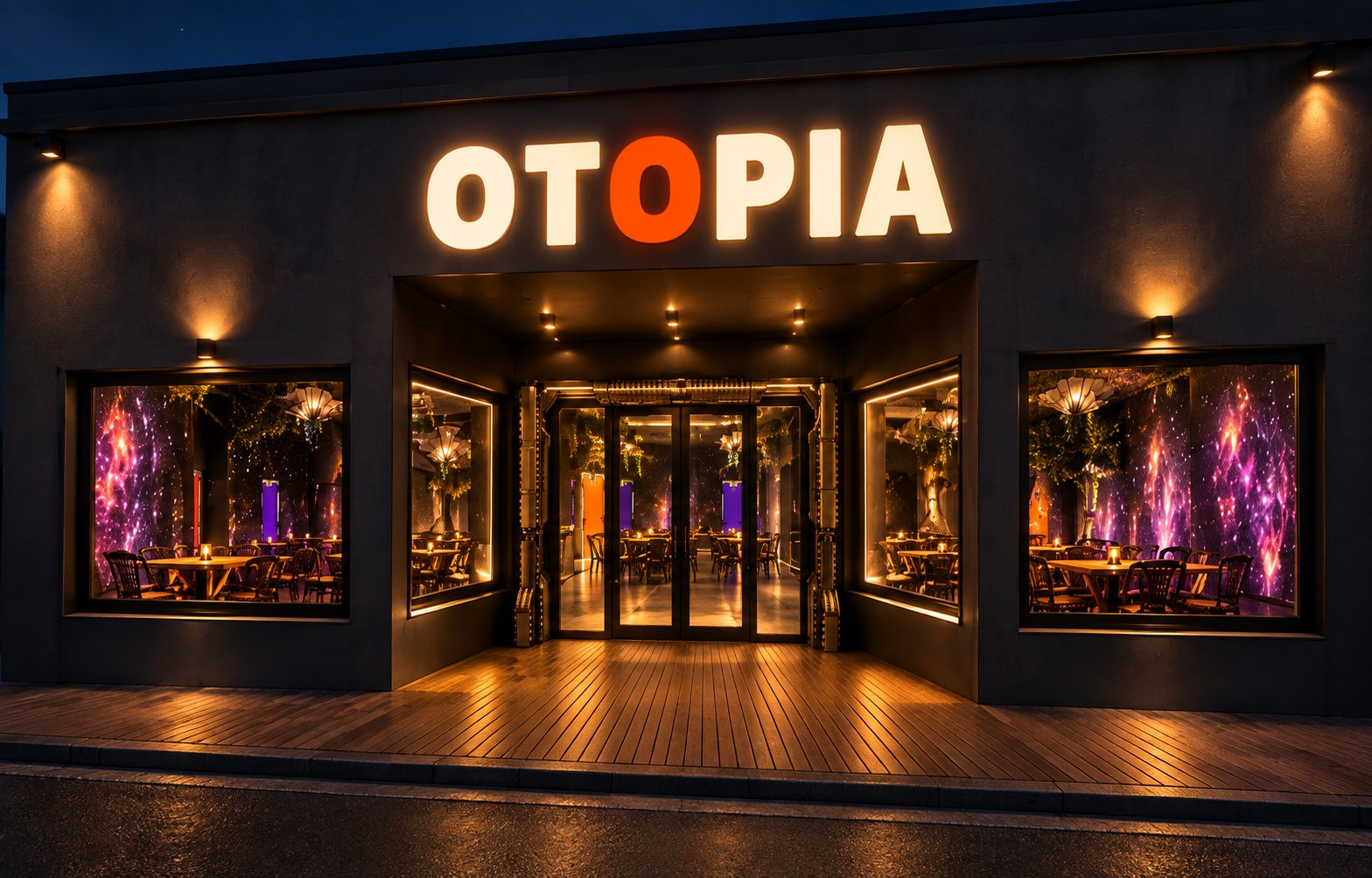 La façade d'Otopia Angoulême, enseigne et vitrines éclairées